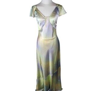 WeWoreWhat Lace Silk Charmeuse Watercolor Formal Midi Slip Dress Size 0